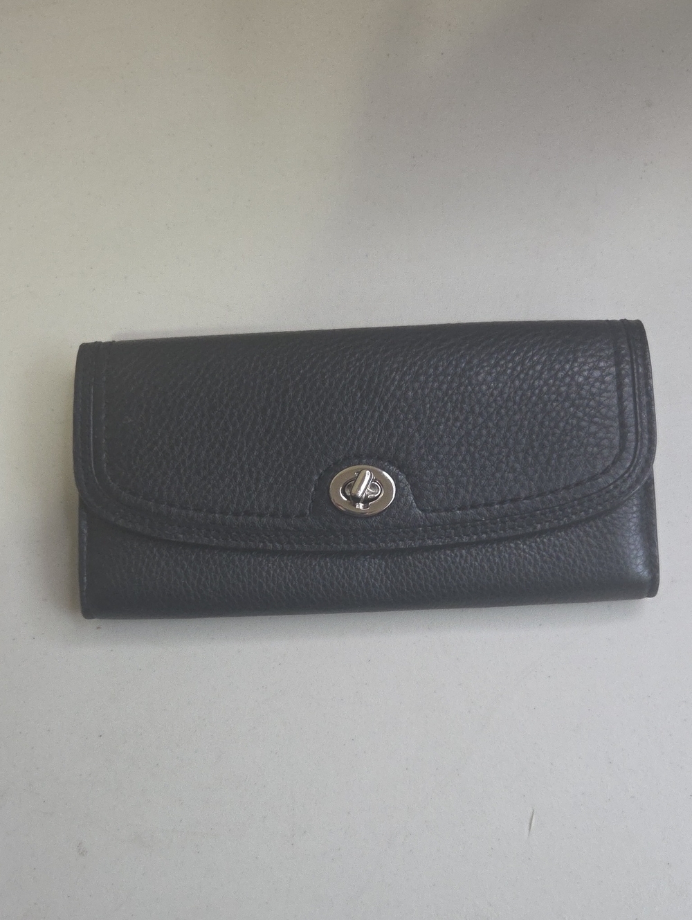 Coach Black Leather Women's Wallet with Turn-Lock Closure